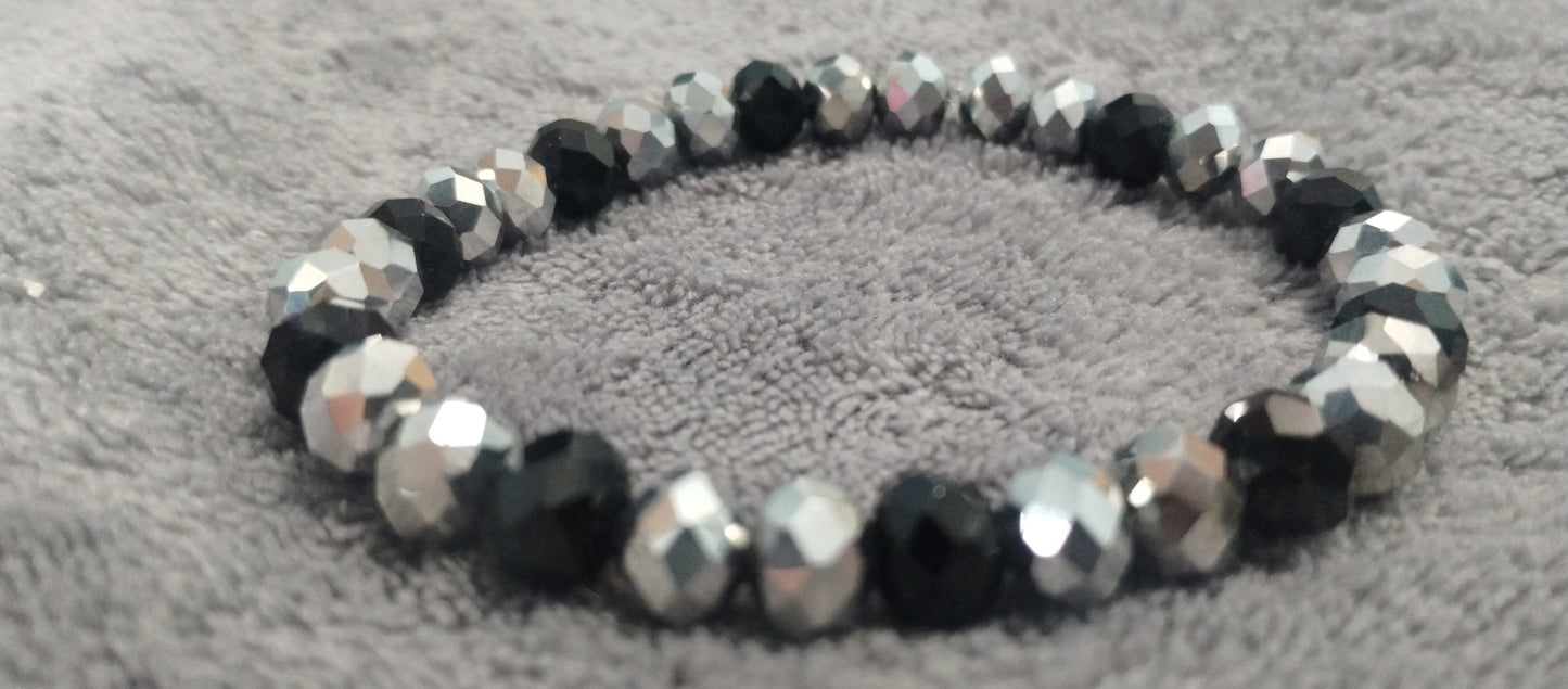 Black/ silver Crystal Stretch Bracelet 7 inch