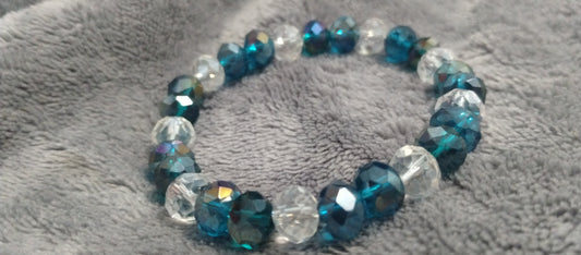 Teal/Clear Crystal Stretch Bracelet 6 inch