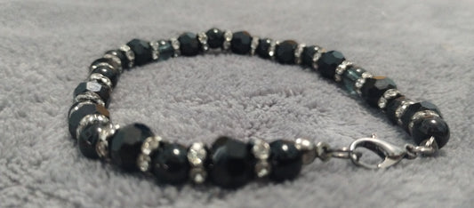 Black Crystal Stretch Bracelet 8 inch w/clasp