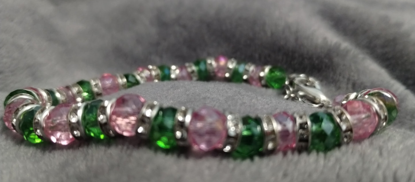 Stunning pink/green Crystal bracelets