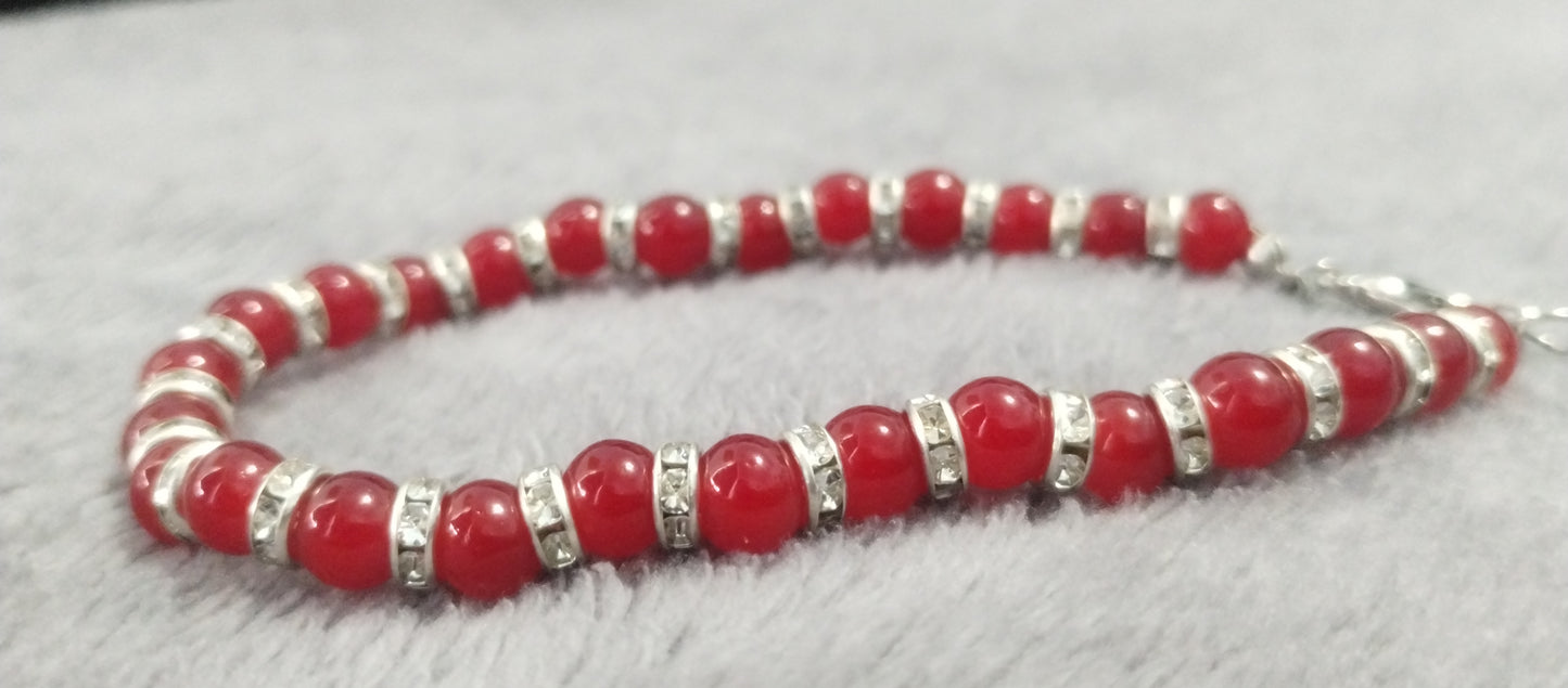 6 mm glass beads w/spacers/silver clasp