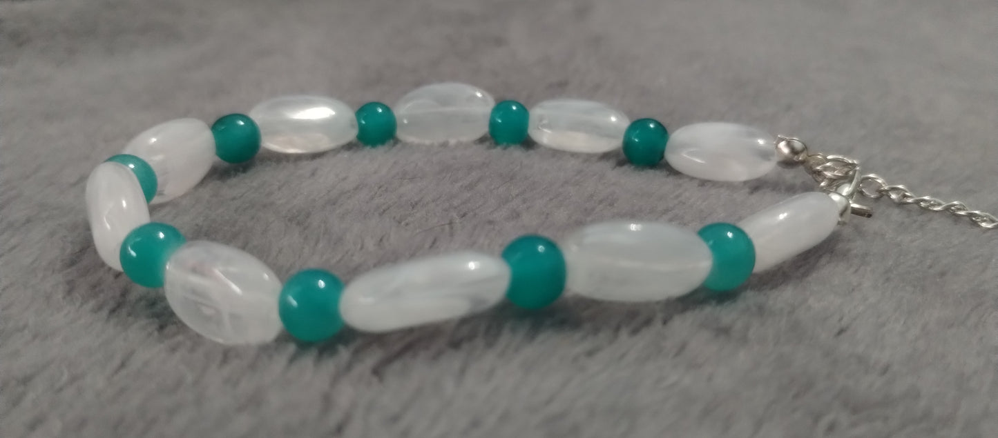 Teal/mint and white Bracelets