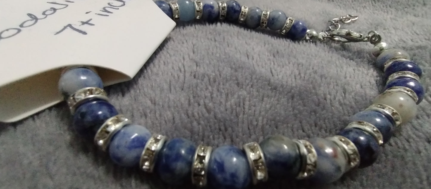 sodalite bracelet with claps and sparkly spacers 7+ inch