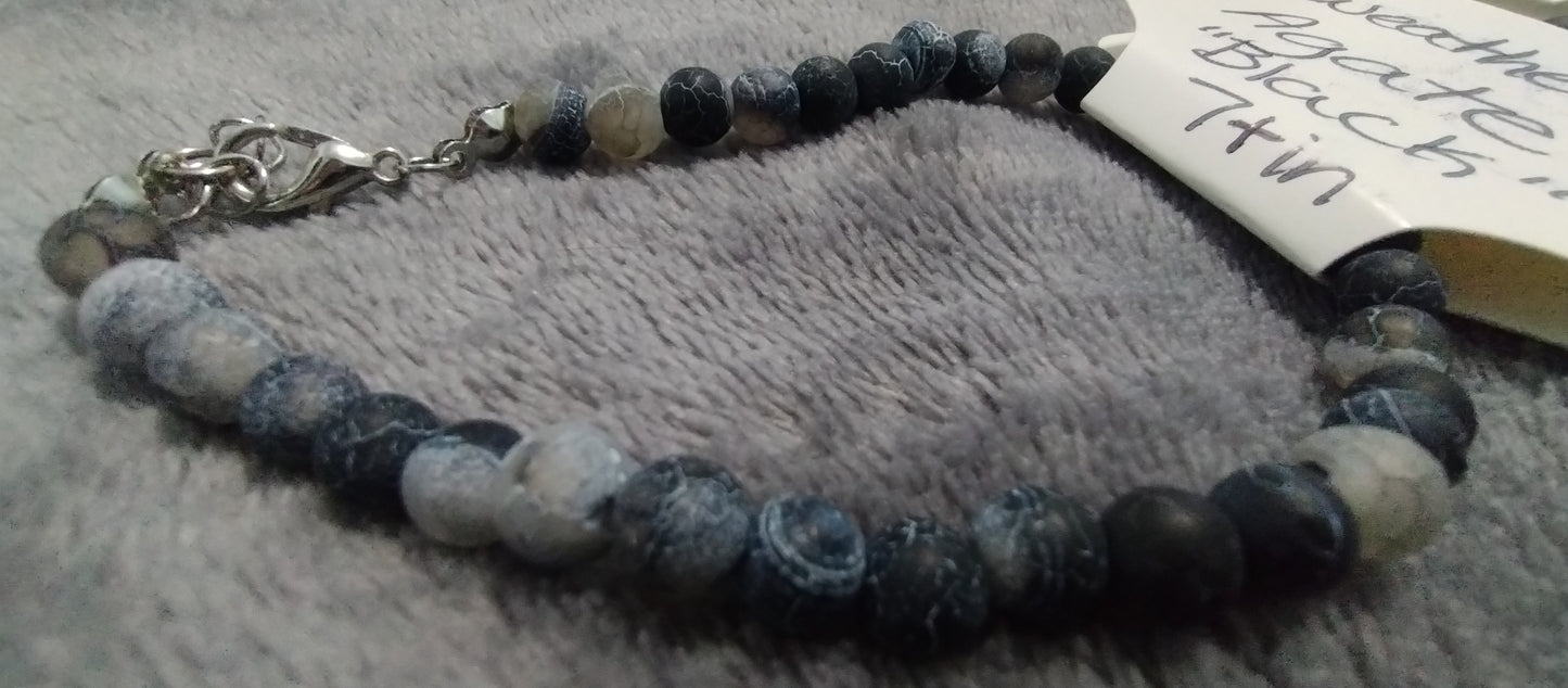 "Black" Weathered Agate w/clasp 7+ inch