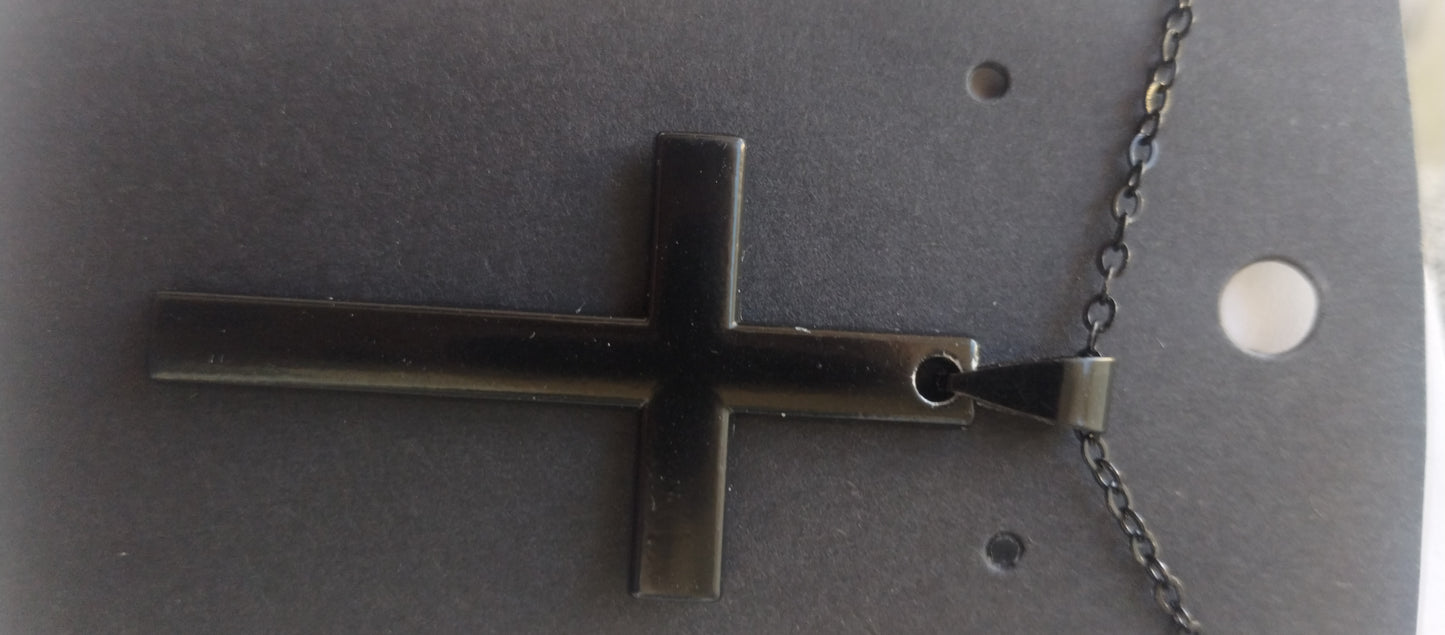 Men's simple black cross pendant necklace