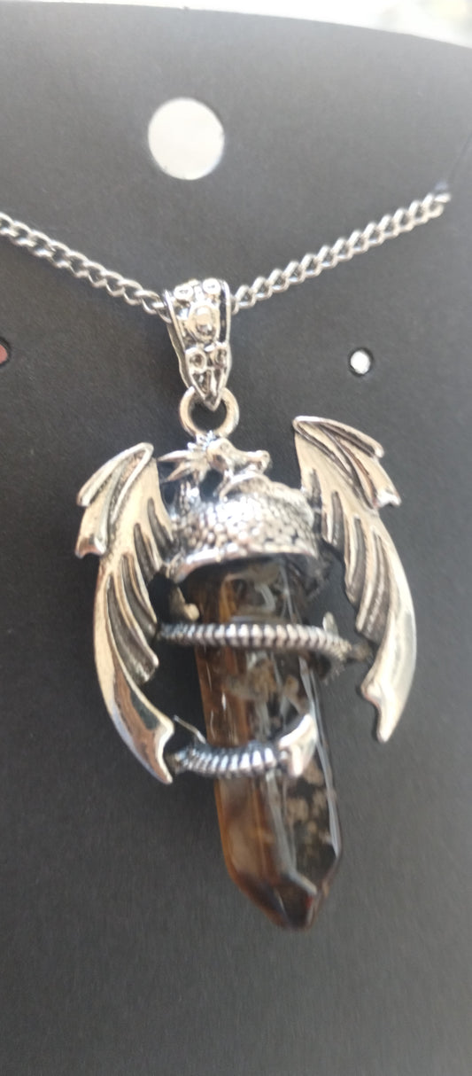 Dragon necklace w/ Tigers eye crystal