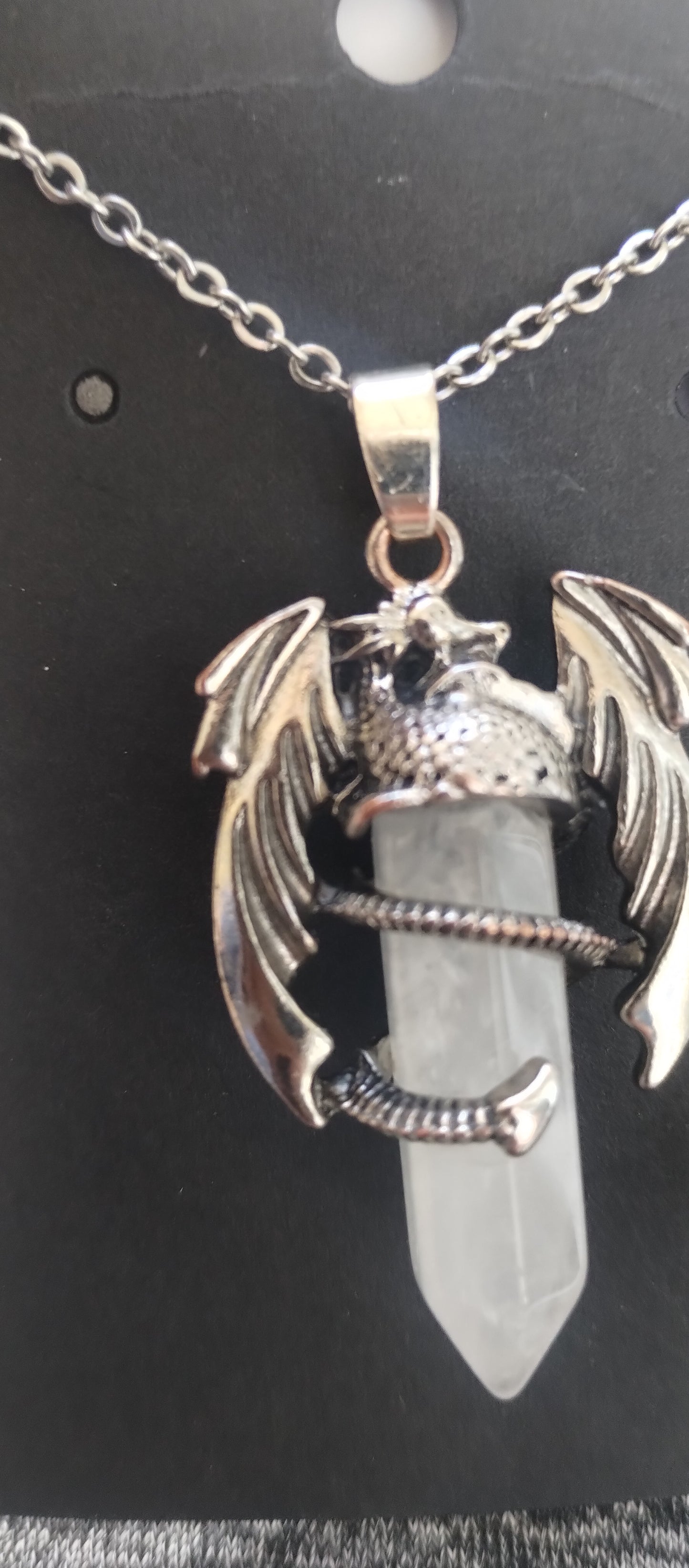 Dragon Necklace with milky quartz crystal