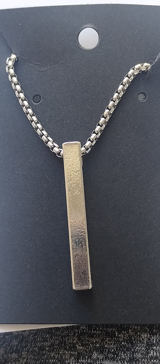 Mens Large Silver Bar pendant Necklace