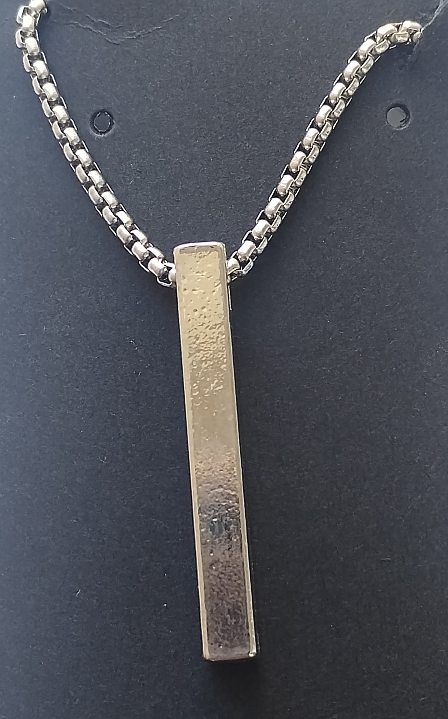 Mens Large Silver Bar pendant Necklace