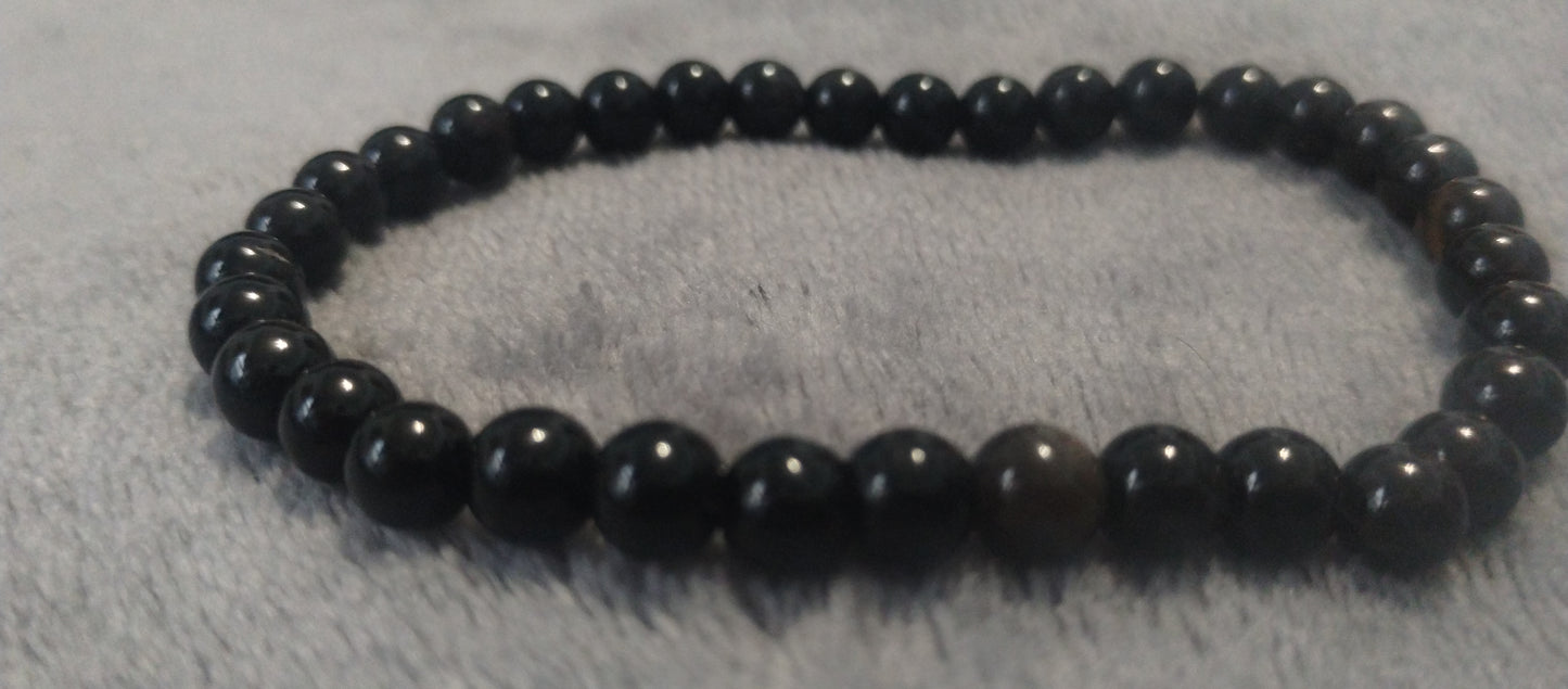 Black agate stone bead stretch bracelet 7 inch